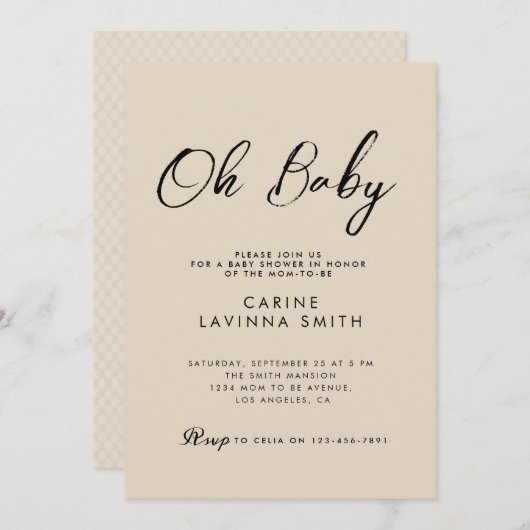 Chique Baby shower script moderne uitnodiging (Voorkant / Achterkant)