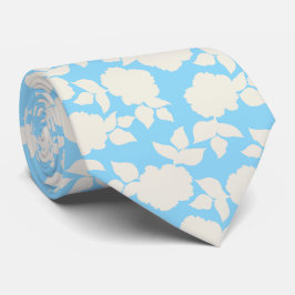 Chique babyblauw en wit bloemmotief stropdas