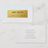 Chique babyblauw met witte strepen en namaak metaa visitekaartje (Voorkant / Achterkant)
