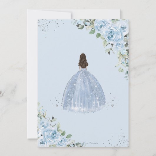 Chique babyblauwe bloemige prinses Quinceañera zil Kaart (Achterkant)