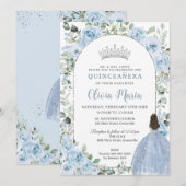 Chique babyblauwe bloemige prinses Quinceañera zil Kaart (Voorkant / Achterkant)
