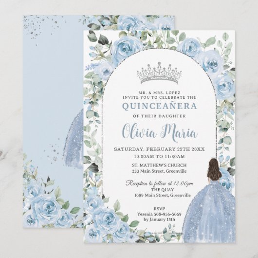 Chique babyblauwe bloemige prinses Quinceañera zil Kaart (Voorkant / Achterkant)