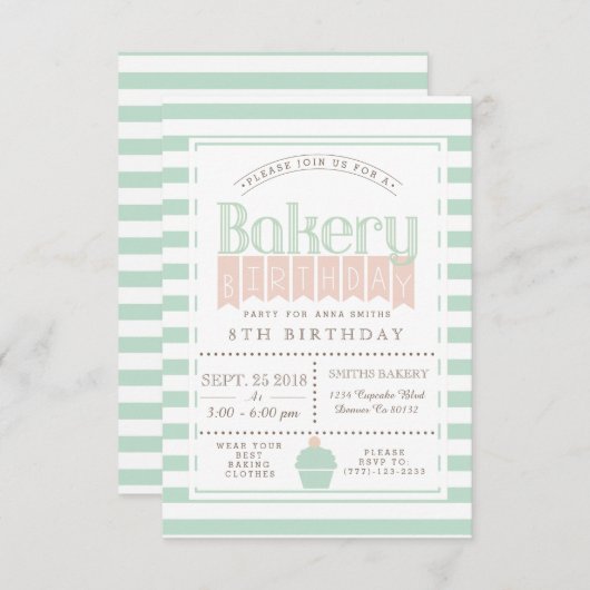 Chique Bakkerij Verjaardagsfeest Uitnodiging (Voorkant / Achterkant)