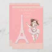 Chique Ballerina Eiffeltoren Chevrons 1e Verjaarda Kaart (Voorkant / Achterkant)