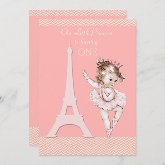 Chique Ballerina Eiffeltoren Chevrons 1e Verjaarda Kaart (Voorkant / Achterkant)