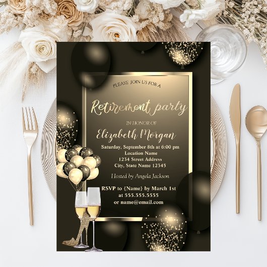 Chique ballonnen, glas, hoge hakken pensioen kaart