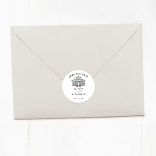 Chique Barn Sla de datum op Ronde Sticker