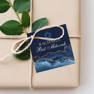 Chique Bat Mitzvah-feest Navyblauw Gouden Fortuin Bedankjes Labels