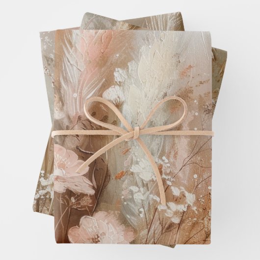 Chique Beige Blush Boho Bloem Inpakpapier Vel (In situ)