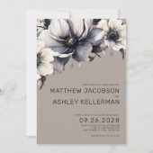 Chique Beige Boho Zwart Wit Neutraal Bloemen Bruil Kaart (Voorkant)
