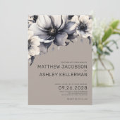 Chique Beige Boho Zwart Wit Neutraal Bloemen Bruil Kaart (Staand voorkant)