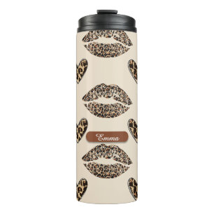 Chique beige en zwart luipaardprint thermosbeker