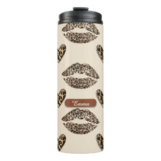 Chique beige en zwart luipaardprint thermosbeker