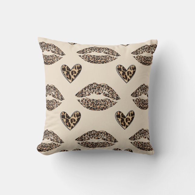 Chique beige en zwarte cheetahprint kussen (Voorkant)