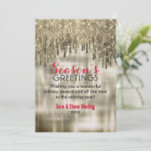 Chique beige goud druppels glitter kerst nieuwjaar (Staand voorkant)