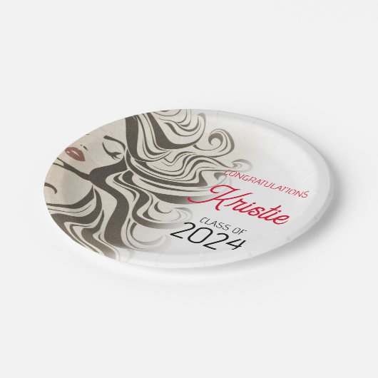 Chique Beige Hair Stylist Graduation Party Retro Papieren Bordje (Gekanteld)