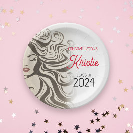 Chique Beige Hair Stylist Graduation Party Retro Papieren Bordje