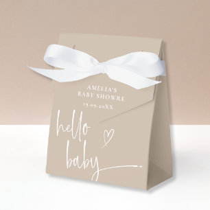Chique Beige Minimalistische Hello Baby Shower Bedankdoosjes