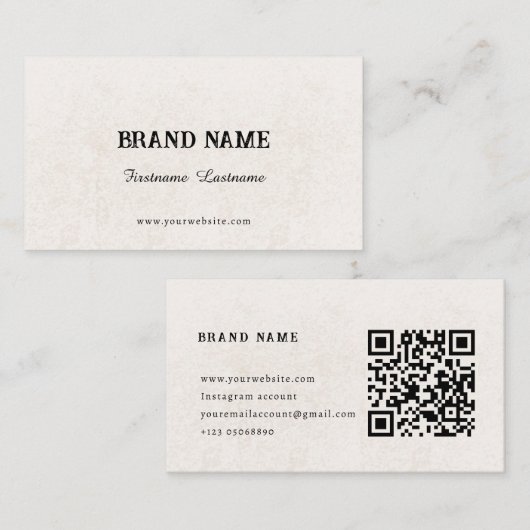 Chique Beige ontwerp met Elegant Fonts & QR Code Contactkaartje (Voorkant / Achterkant)