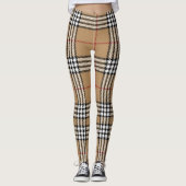 Chique Beige Plaid Leggings met een Stijlvolle Tar (Voorkant)
