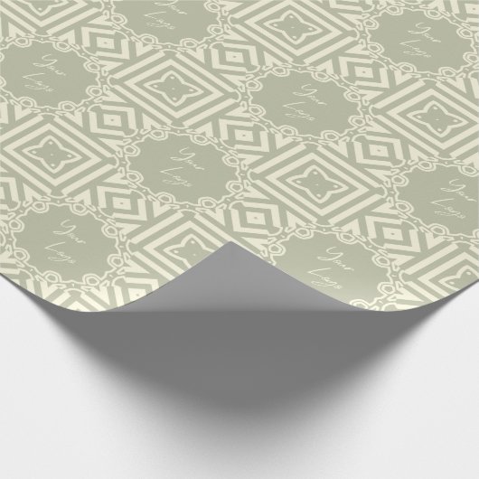 Chique Beige Sage Groene Streep Custom Business Lo Cadeaupapier (Hoek)