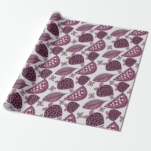 Chique Berry & Fruitig Patroon Cadeaupapier (Uitgerold)