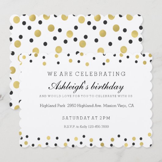 Chique Black en Gold Confetti verjaardag Kaart (Voorkant / Achterkant)