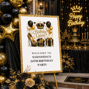 Chique Black Gold Verjaardag Koningin Sparkle Welk Poster