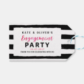 Chique Black & White Stripes Verlovingsfeest Cadeaulabel (Voorkant (Horizontaal))