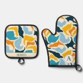 Chique Blauw Abstract Artsy Modern Custom Ovenwant & Pannenlap Set (Voorkant)