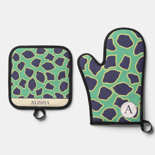 Chique Blauw Abstract Artsy Modern Custom Ovenwant & Pannenlap Set (Voorkant)