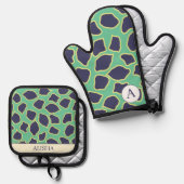 Chique Blauw Abstract Artsy Modern Custom Ovenwant & Pannenlap Set (Voorkant / Achterkant)