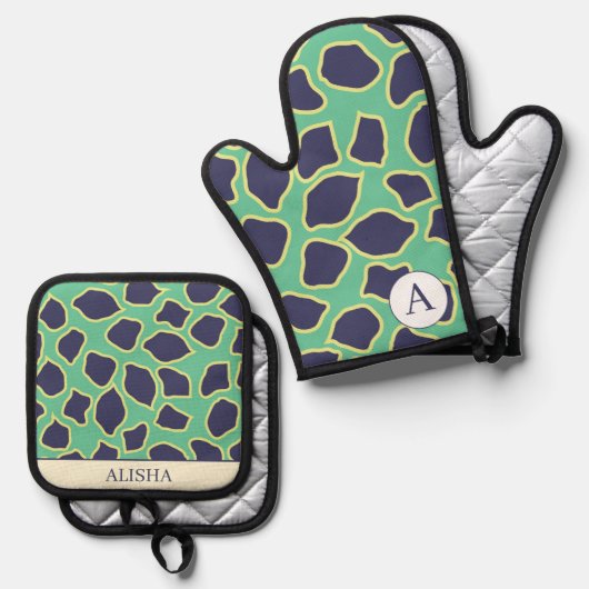 Chique Blauw Abstract Artsy Modern Custom Ovenwant & Pannenlap Set (Voorkant / Achterkant)