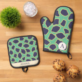 Chique Blauw Abstract Artsy Modern Custom Ovenwant & Pannenlap Set (Top down)