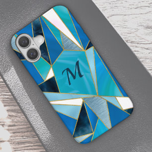 Chique blauw aqua blauwgroen abstract geometrisch iPhone 16 hoesje