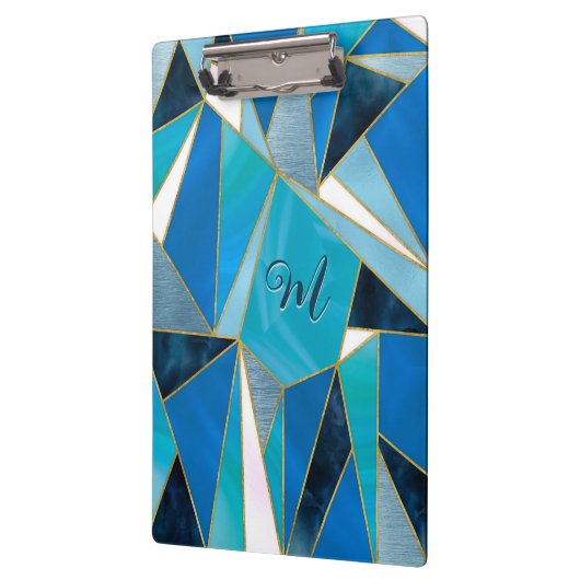 Chique blauw aqua blauwgroen abstract geometrisch klembord (Links)