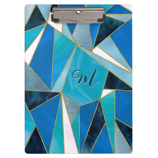 Chique blauw aqua blauwgroen abstract geometrisch klembord (Voorkant)