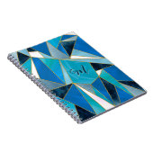Chique blauw aqua blauwgroen abstract geometrisch  notitieboek (Rechterzijde)