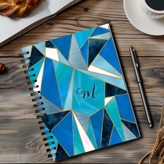 Chique blauw aqua blauwgroen abstract geometrisch  notitieboek