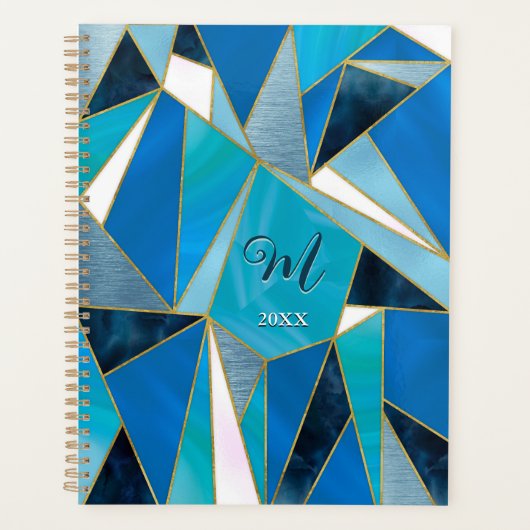 Chique blauw aqua blauwgroen abstract geometrisch planner (Voorkant)