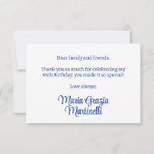 Chique Blauw Bloemen 65e Verjaardagsfeestje Bedankkaart (Achterkant)