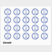 Chique Blauw Bloemen 65e Verjaardagsfeestje Ronde Sticker (Vel)