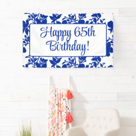 Chique Blauw Bloemen 65e Verjaardagsfeestje Spandoek