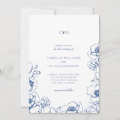 Chique  Blauw Bloemen Initialen Tuin Bruiloft Kaart (Voorkant)