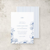 Chique Blauw Bloemen Initialen Tuin Bruiloft Kaart