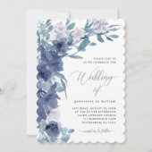 Chique Blauw Bloemen met Kalligrafie Bruiloft Kaart (Voorkant)