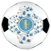Chique blauw bloemenpatroon monogram naam voetbal (Gedraaid)