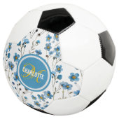 Chique blauw bloemenpatroon monogram naam voetbal (Drie kwart)