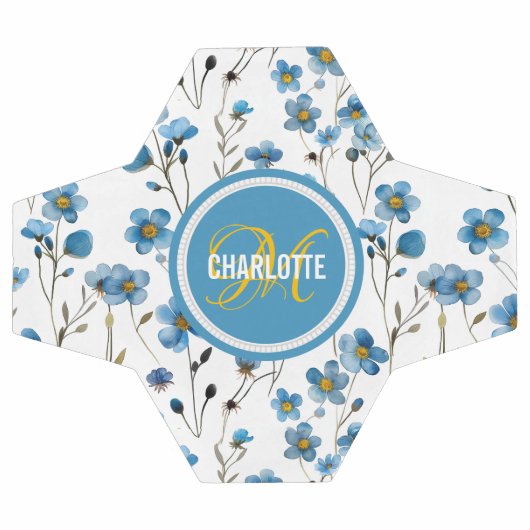 Chique blauw bloemenpatroon monogram naam voetbal (Enkel)