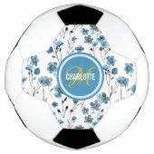 Chique blauw bloemenpatroon monogram naam voetbal (Voorkant)